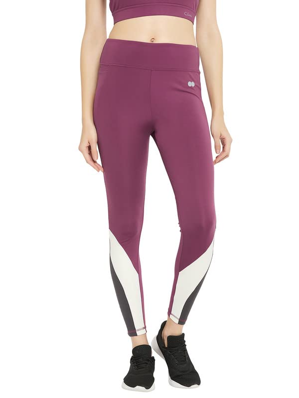 Clovia Women's Snug Fit High Rise Active Tights with Contrast Panels (Ab0106P15_Purple_S)