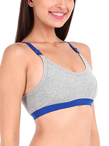 Clovia Women's Cotton Non-Padded Wire Free Full-Coverage, Sports Bra (BR1304P08_Blue_L)