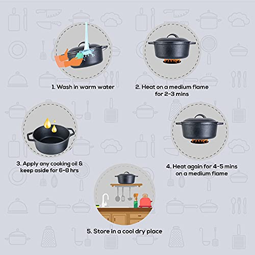 Wonderchef Forza 25 cm Cast-Iron Casserole with Lid | Pre-Seasoned Cookware | Induction Friendly | 4.7 L | 3.8 mm with Lifetime Exchange Warranty