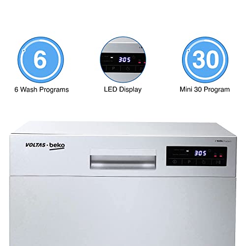 Voltas Beko 8 Place Settings Table Top Dishwasher (DT8S, Silver, Inbuilt Heater)