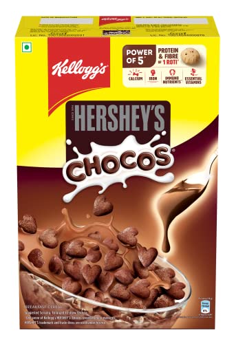 New Kellogg’s HERSHEY’S Chocos 325g with Power of 5+ | Protein & Fibre of 1 Roti* | High in Calcium & Iron | Immuno Nutrients** | Essential Vitamins| Chocolatey Breakfast Cereal for Kids