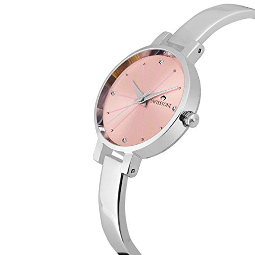 SWISSTONE Analog Women's Watch (Pink Dial Silver Colored Strap)