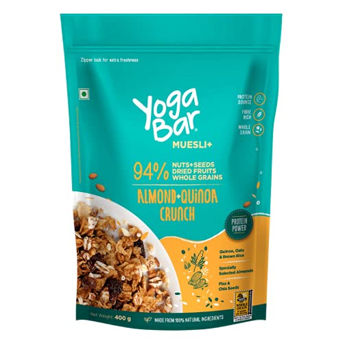 Yogabar Wholegrain Breakfast Muesli - Almond + Quinoa Crunch|Pack of 2 |400gm Each