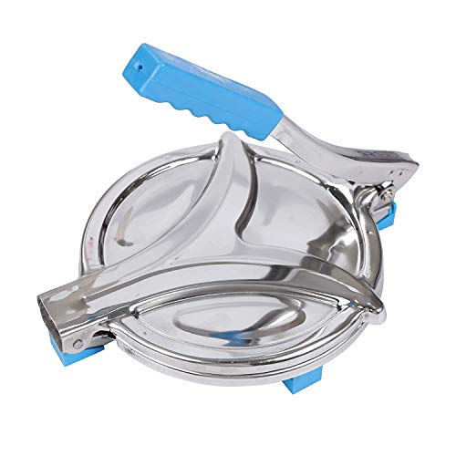 BHADANI SALES? Stainless Steel Puri Maker Press Machine with Fitted Handle for Puri/Khakhra Maker (Silver + Blue,Pack of 1) (6.5 inch)(Not RotI Maker)