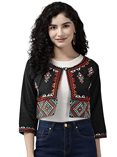 Aarika Womens Black Color Cotton Ethnic Jacket (JK-W-AK-506-BLACK-42)