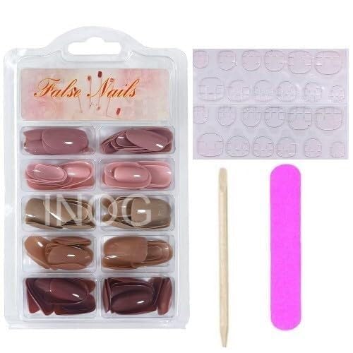 INOG 100Pcs(20Pack) Press on Nails Extensions Combo in 5 Colors Press On Nails With 5Sheets(120pcs) Glue Stickers, 1pcs Nail File & 1pcs Wood Stick