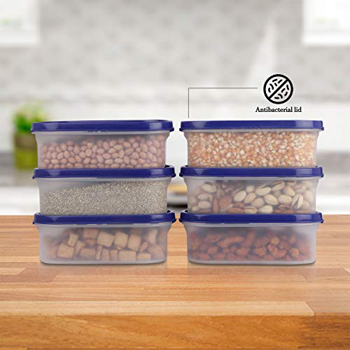 Cutting EDGE ANTI MICROBIAL SEAL, ANTI BACTERIAL protection Storage Containers Set Oval, Modular Kitchen, For Flour, Cereals, Snacks, Stackable, BPA Free, Modular, 525ml, Set of 6, Navy Blue