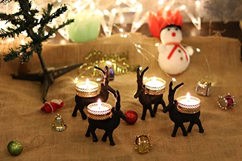 Christmas Candle Holders, Reindeer Shadow Tea Light Decoration | Decorative Diya Tealight Candle HolderDesign Hand Made Tea Light Candles Holder for | Christmas Decorations, (Pack of 4)