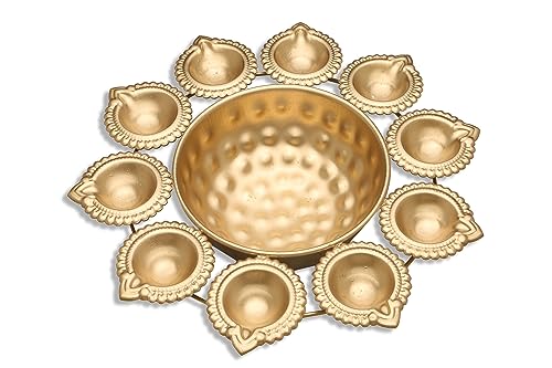 R Ayurveda Copper Decorative Metal Diya Traditional Diya Urli Tealight Holder Golden Bowl for Floating Flowers and Tea Light Candles Home,Office and Table Decor Special
