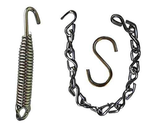 Q1 Beads Metal Hammock Chair Swing Jhula Hanging Accessories Spring Hooks & Chain Combo_3 (3 Feet Chain, 1 Spring, 1 S Hook, Chrome)