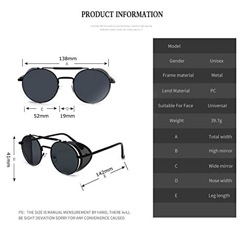 ELEGANTE Branded Side Shield Steampunk Full Black Unisex Round Sunglass