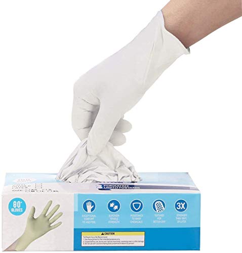 Kashi Surgicals Latex Powdered Examination Disposable Hand Gloves - Medium, White Pack of (80 Pieces / 40 Pairs)