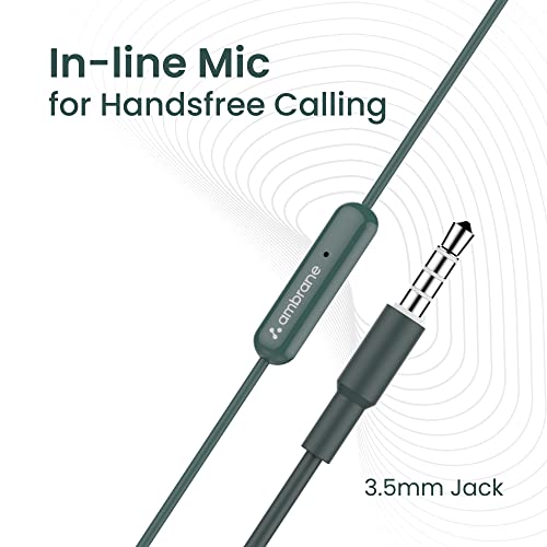 Ambrane Wired in Ear Earphones with in-line Mic for Clear Calling, 14mm Dynamic Drivers for BoostedBass, 3.5mm Jack, Multi-Functional Controller (Stringz 38 Lite, Green)