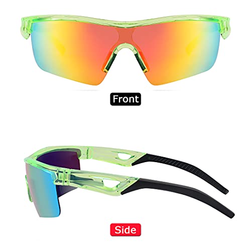 FEISEDY Kids Teens Sports Polarized Sunglasses TR90 Frame Boys Girls Cycling B2454 (Transparent green-red, 125)