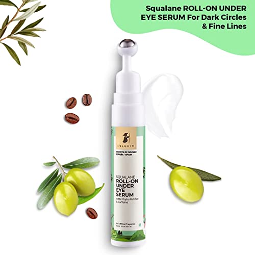 Pilgrim Squalane (Plant) Roll On Under Eye Cream For Dark Circles For Unisex With Phyto-Retinol & Caffeine, 15ml