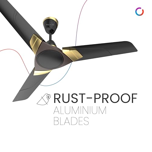 Polycab Aereo plus 1200 mm High Speed 1 Star Rated 52 Watt Ceiling Fan with Rust-Proof Aluminium Blades and 3 years warranty (Matt Black Choclate Gold)