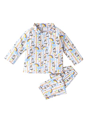 baby wish Kids Sleepsuit for Baby Boy’s and Girl’s 100% Cotton Pajamas Set Full Sleeve Sleep Shirt and Pants Sleepwear with Pocket Baby Clothing Sets Pjs (Cloud Rainbow, 9-10 Years)