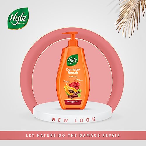 Nyle Naturals Damage Repair Shampoo | Hair Repair Shampoo | With Papaya, Hibiscus and Shikakai | Gentle & Soft Formulation For Men & Women, 400ml