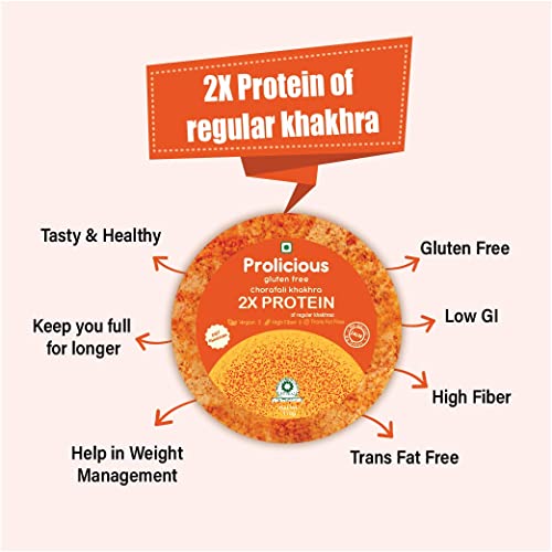 Prolicious 2X Protein Khakra Combo | Garlic Bread, Methi, Jeera & Gluten Free Chorafali Khakhras | NO Palm Oil | Crispy | Ready to Eat | Flavourful | High Protein Healthy Anytime Snack | Easy to Carry (170 Grams Each -Pack of 4)