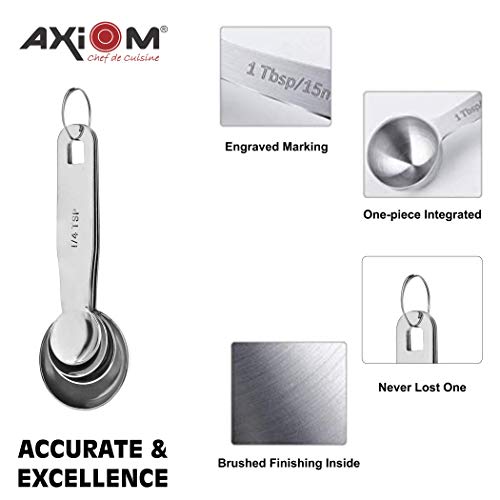 AXIOM Measuring Set of 8 pcs Stainless_Steel Professional Quality for Baking, Cooking, 4 Stackable Measuring Cups and 4 Stackable Measuring Spoons with Measurement Engraving Handle