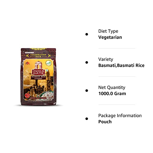 India Gate Basmati Rice Pouch, Classic, 1kg