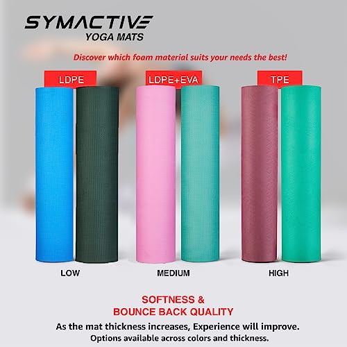 Amazon Brand - Symactive 4mm Anti-Skid Lightweight Water/Dirt Proof LDPE Yoga Mat with Carry Bag (Bottle Green)