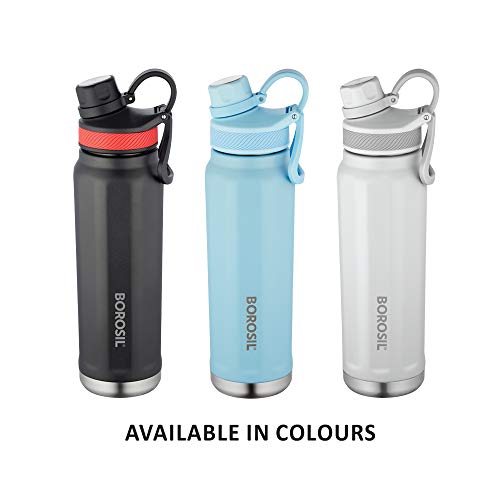 Borosil Stainless Steel Hydra SportSip - Vacuum Insulated Flask Water Bottle, 710 ML, Black