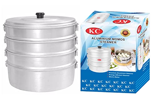 KC Aluminium Momos Steamer Diamm: 8 Inch With 4 Tier Capacity 5 Litres, Silver