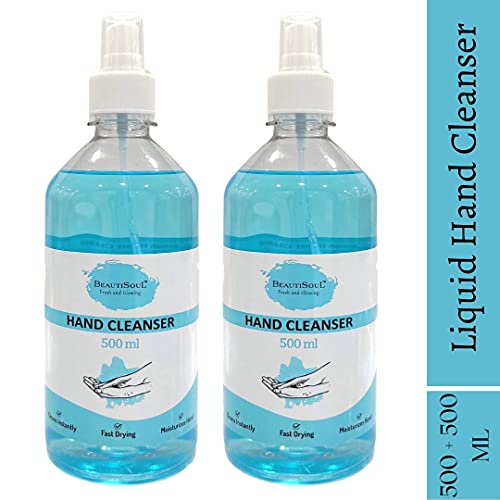 Beautisoul Lemon Hand Cleanser (Sanitizer) Liquid Spray | Contains 72% Alcohol | Non - Sticky and Moisturizing Sanitizer Combo Pack (Pack of 2) (500ml + 500ml)