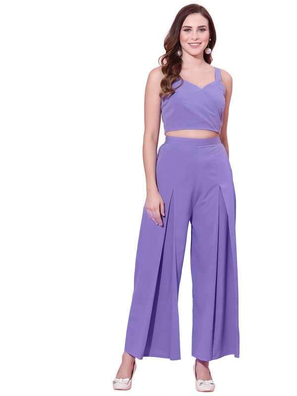 Selvia Women's Sleeveless Crepe V-Neck Solid Co-Ords Set(358TK7031N-Xl_Lavender)