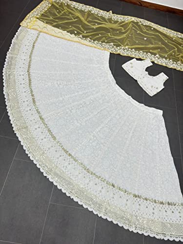 TRENDMALLS Women's Net Embroidery Work Lehenga Choli With Dupatta (L66-New-Bridal-Latest-Wedding-Lehenga-White,Free size)