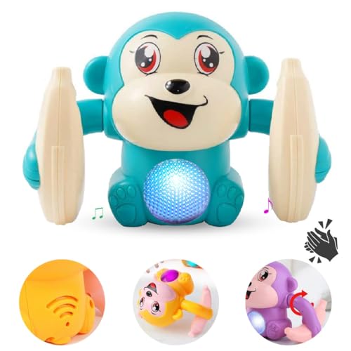 Wembley Dancing Monkey Musical Toy for Kids Baby Spinning Rolling Doll Tumble Toy with Voice Control Musical Light and Sound Effects with Sensor - ISI Mark - Made in India