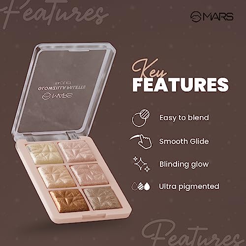 MARS Glowzilla 6 Colour Highlighter Palette | Ultra Blendable & Long Lasting | Blinding Glow (12.0gm) (Shade-03)