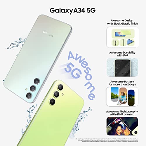 Samsung Galaxy A34 5G (Awesome Lime, 8GB, 256GB Storage) | 48 MP No Shake Cam (OIS) | IP67 | Gorilla Glass 5 | Voice Focus | Without Charger