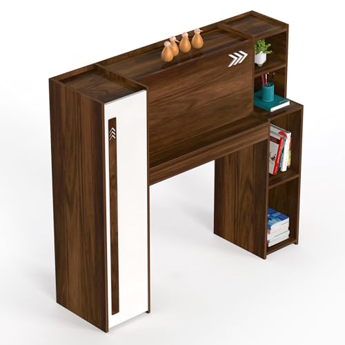 BLUEWUD Walden Engineered Wood Study and Computer Laptop Table for Home or Office, WFH Desk, with Drawer Shelves Storage for Books and Décor Display for Adults Kids Students (Brown Maple & White)
