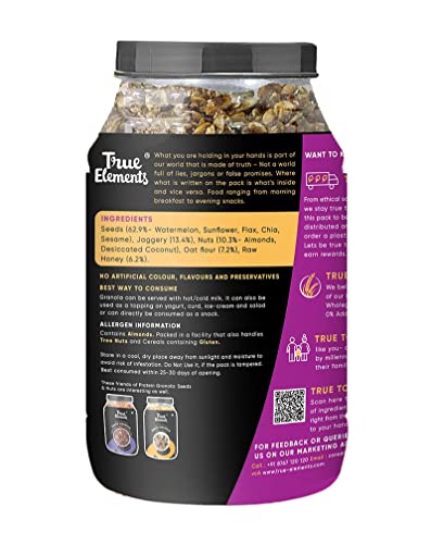 True Elements Protein Granola 900g - Granola with 19g Clean Protein | Gluten Free Protein Granola | 100% Wholegrains and Natural | Healthy Breakfast Cereal with High Protein