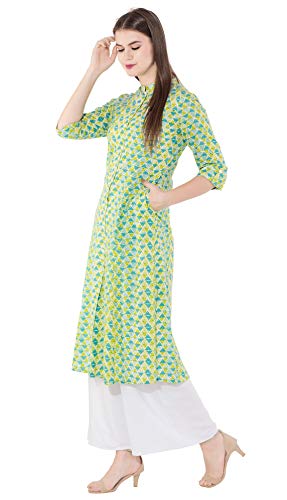 Amayra Women's Cotton A-Line Kurti (Green, Medium)