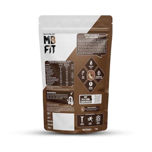 MuscleBlaze Fit High Protein Oats, 1 kg, Dark Chocolate | 22 g Protein, Rolled Oats, Gluten Free Oats, Breakfast Cereals for Weight Management