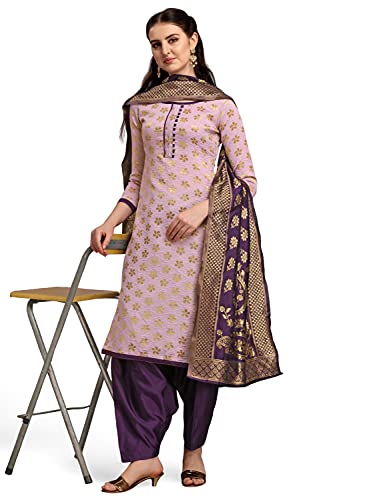 EthnicJunction Women's Banarasi Silk Unstitched Salwar Suit Dress Material Material With Dupatta (EJ4028-8007-Pushpa-Purple_Purple)