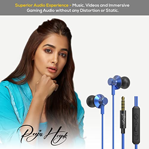 pTron Pride Lite HBE (High Bass Earphones) in Ear Wired Earphones with Mic, 10mm Powerful Driver for Stereo Audio, Noise Cancelling Headset with 1.2m Tangle-Free Cable & 3.5mm Aux - (Blue)