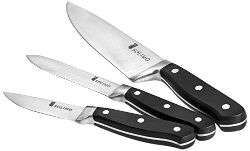 Amazon Brand - Solimo Premium High-Carbon Stainless Steel Kitchen Knife Set, 3-Pieces, Silver