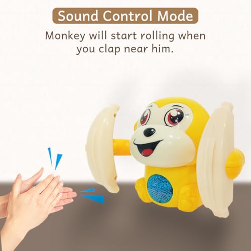 Wembley Dancing Monkey Musical Toy for Kids Baby Spinning Rolling Doll Tumble Toy with Voice Control Musical Light and Sound Effects with Sensor - ISI Mark - Made in India