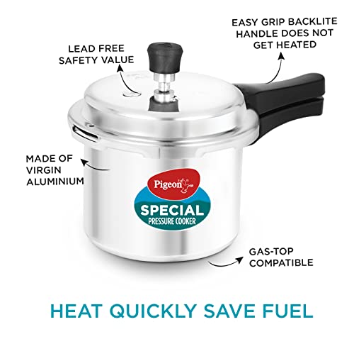 Pigeon By Stovekraft Special Aluminium Pressure Cooker Combo with Outer Lid Gas Stove Compatible 2, 3, 5 Litre Capacity for Healthy Cooking (Silver)