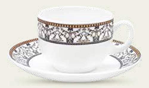 La Opala Diva, Sovrana Collection, Opal Glass Cup & Saucer Set 12 pcs, Moroccan Gold, White,160 Milliliters