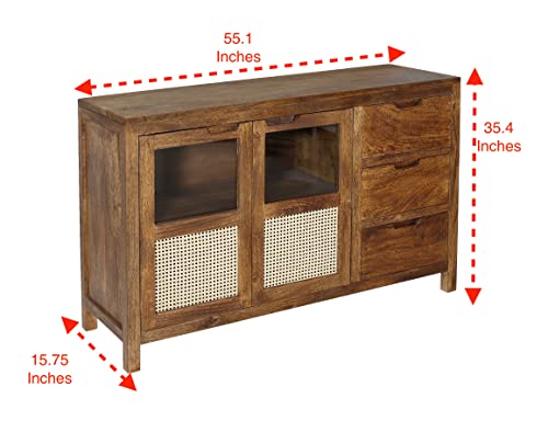Kraft Bazaar Solid Wood Sideboard for Living Room | Kitchen Storage Cabinet | Crockery Storage Unit | Storage Cabinet (Cane Sideboard, Brown)