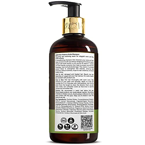 WOW Skin Science Amla Shampoo For Weak, Thin and Damage Prone Hair | Provide Healthy, Nourished and Strong Hair | No Parabens, Sulphates or Silicon | For Men & Women - 300 ml