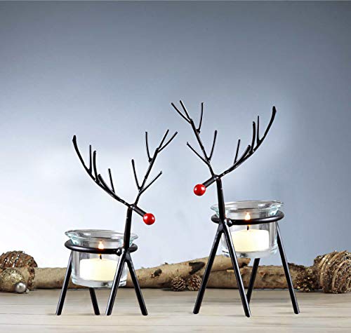 TIED RIBBONS Pack of 4 Christmas Reindeer Tealight Candle Holders with Glass Holders - Christmas Decorations Items for Home Office Church Table Decoration Indoor Outdoor Xmas Decor Gifts (Iron)
