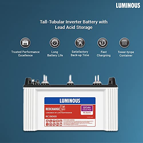 Luminous Inverter & Battery Combo for Home, Office & Shops (Eco Volt Neo 1050 Sine Wave Inverter, Red Charge 15000 120Ah Tall Tubular Battery)