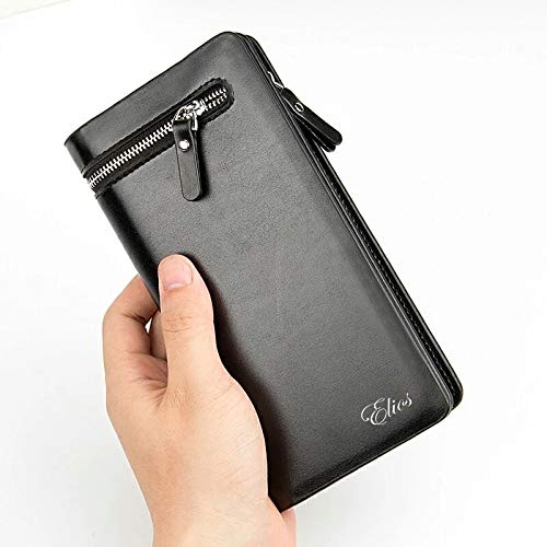 Elios Long Black PU Leather Wallet for Women (Black)