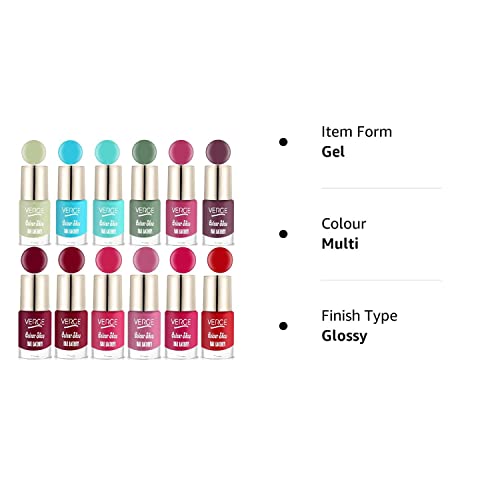 VERGE Colour Show Long Wear Nail Polish (Paraben Free & Non Toxic) (Pack Of 12 Combo) Chip Resistant & Quick Dry (Modern Color Range Combo) Autumn Twelve Cs12_54, Glossy Finish, 72ml